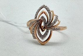  Золотое кольцо с фианитами 18,5 р-р