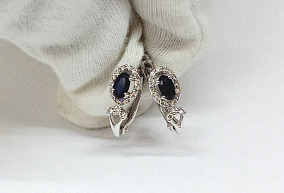 Злотые серьги с Бриллиантами и Сапфирами