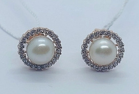 Золотые Серьги Пусеты  с Жемчугом