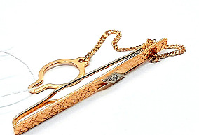 Золотой зажим для галстука с фианитами 