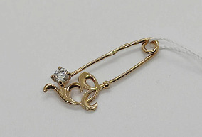Золотая брошь с фианитам 