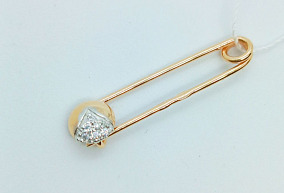 Золотая брошь с фианитами