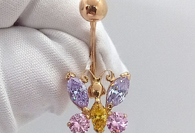 Золотой пирсинг с синтетическими камнями