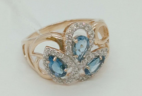  Золотое кольцо с фианитами и топазами 18 р-р