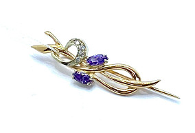 Золотая брошь с фианитами