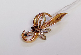 Золотая брошь с дымчатым кварцем