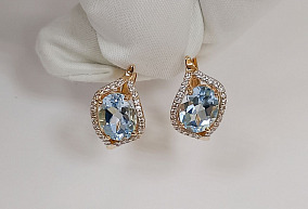 Золотые серьги с топазом и фианитами